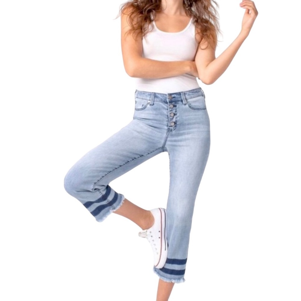 Liverpool Sadie Crop Straight Button Fly Jeans in Stonehenge Fringe Size 8